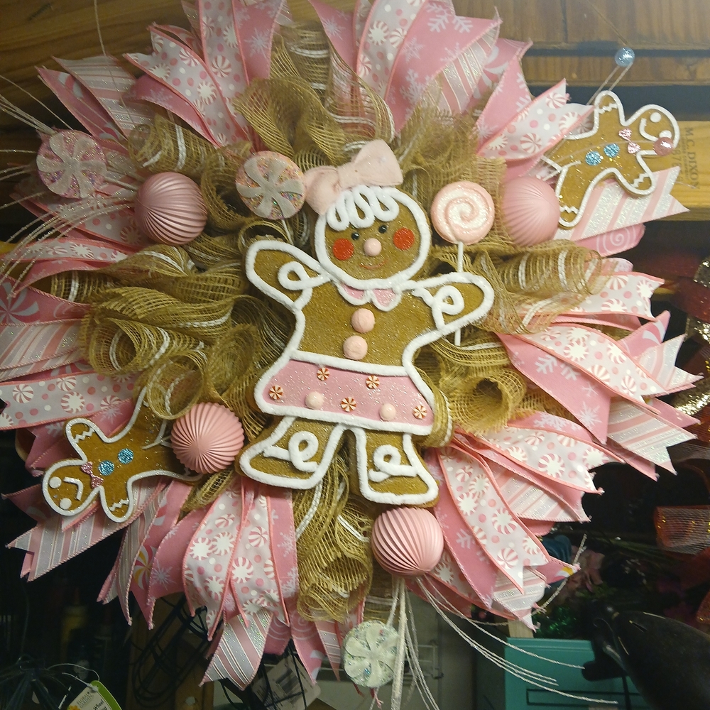Whimsical Pink and Brown Gingerbread Wreath